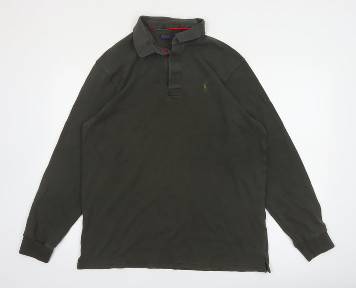 Ralph Lauren Mens Khaki Long Sleeve Polo Shirt XXL Cotton Classic Fit
