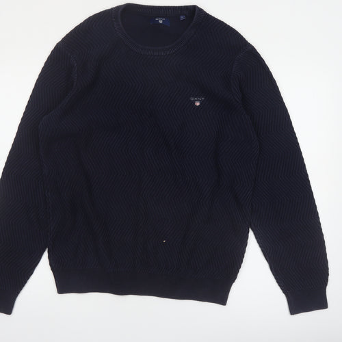 Gant Men's Blue Cotton Crew Neck Pullover Jumper XL