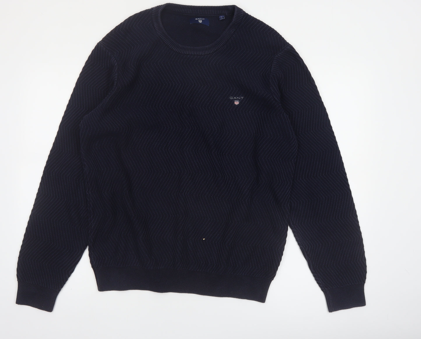 Gant Men's Blue Cotton Crew Neck Pullover Jumper XL