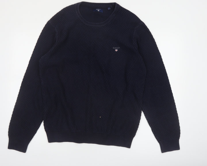 Gant Men's Blue Cotton Crew Neck Pullover Jumper XL