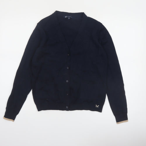 Crew Clothing Company Womens Blue Cotton Blend V-Neck Cardigan Size 12