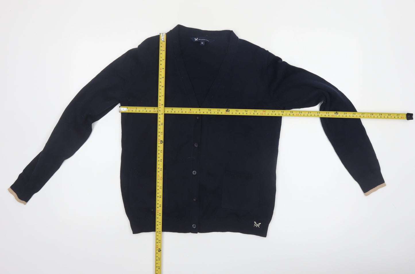 Crew Clothing Company Womens Blue Cotton Blend V-Neck Cardigan Size 12