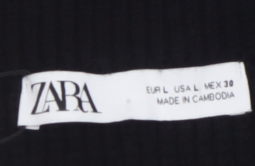 Zara Women Black Knit Mini Skirt Size 14 High Rise Short Viscose Blend