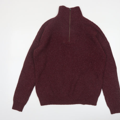 Modern Ambition Men's Red 1/2 Zip High Neck Knit Jumper Size L