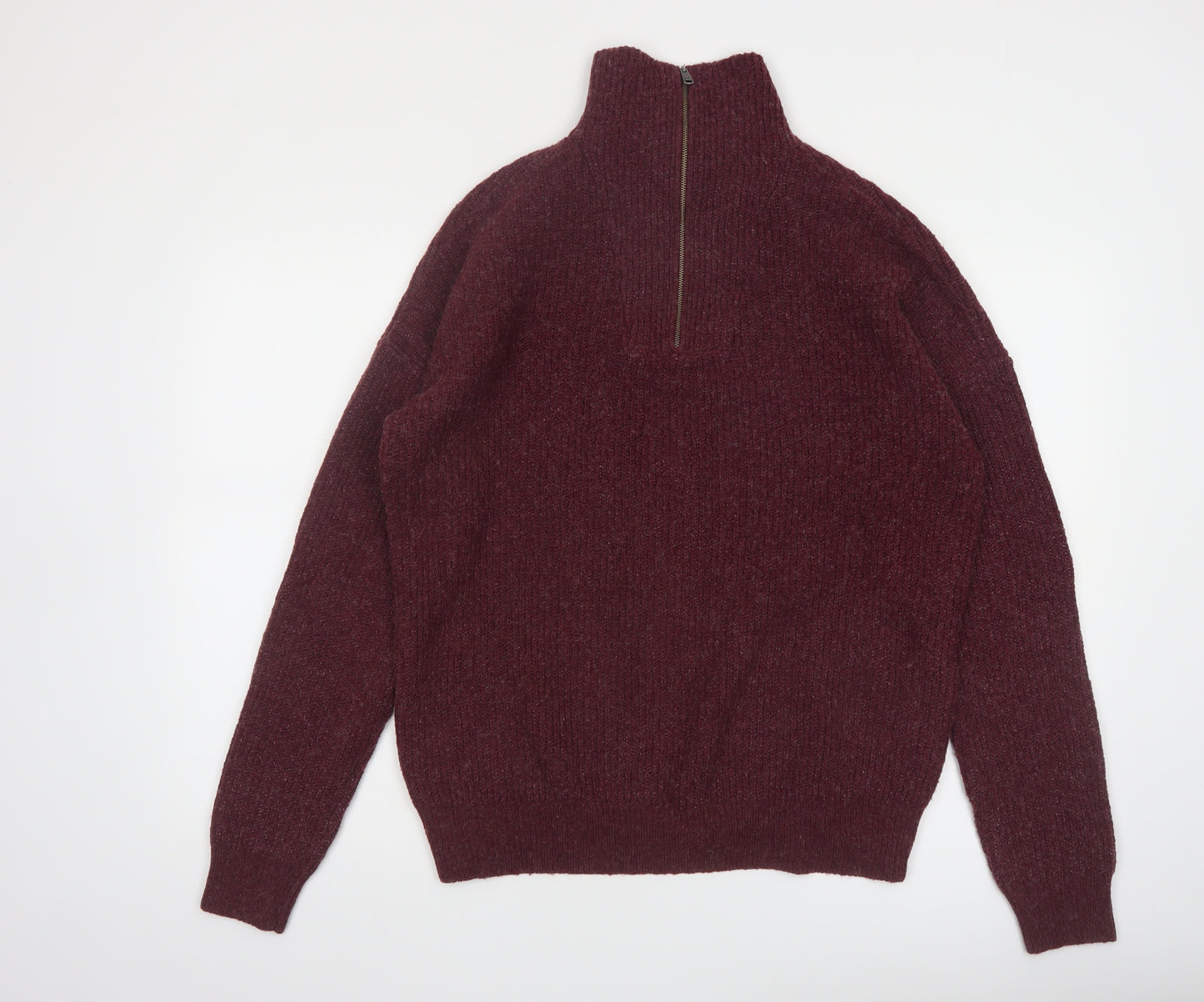 Modern Ambition Men's Red 1/2 Zip High Neck Knit Jumper Size L