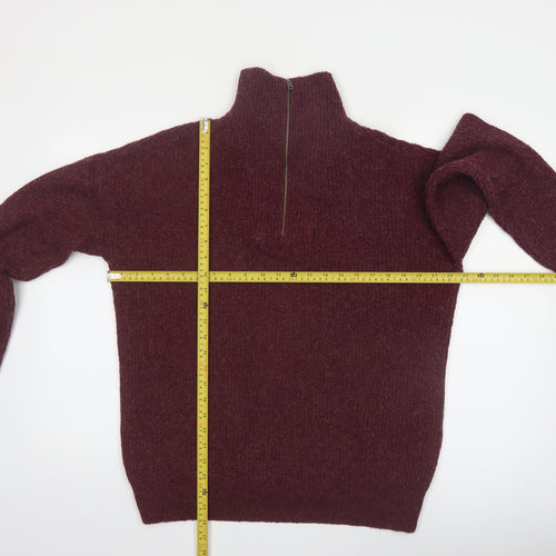 Modern Ambition Men's Red 1/2 Zip High Neck Knit Jumper Size L
