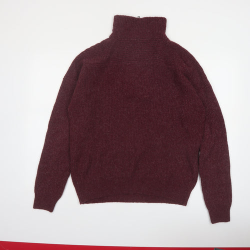 Modern Ambition Men's Red 1/2 Zip High Neck Knit Jumper Size L