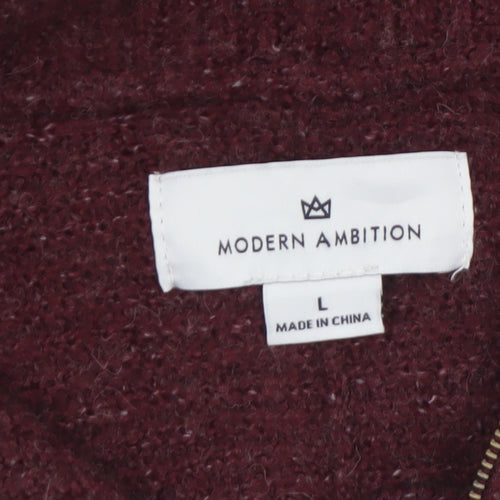 Modern Ambition Men's Red 1/2 Zip High Neck Knit Jumper Size L