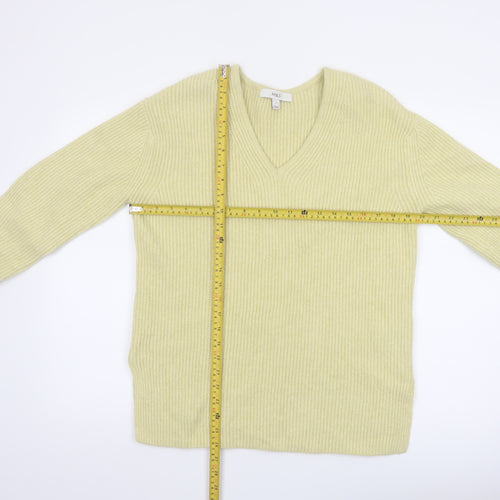 Marks and Spencer Women’s Yellow V-Neck Ribbed Knit Jumper Size S