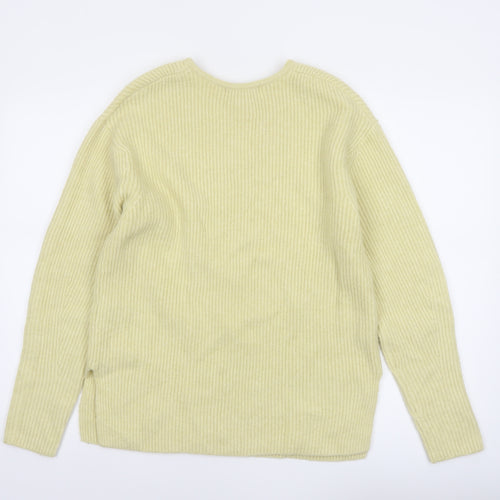 Marks and Spencer Women’s Yellow V-Neck Ribbed Knit Jumper Size S