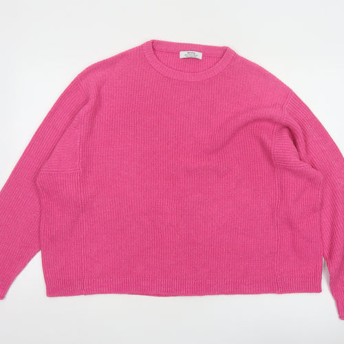 Bershka Women Pink Crew Neck Knit Pullover Jumper Size M