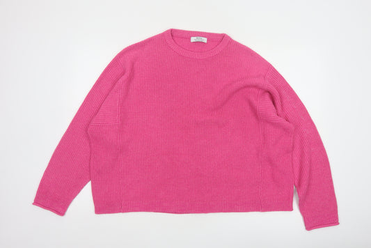 Bershka Women Pink Crew Neck Knit Pullover Jumper Size M