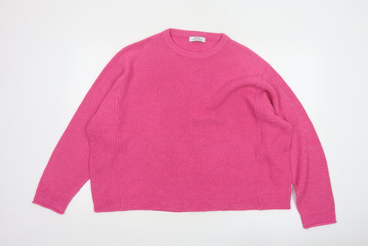 Bershka Women Pink Crew Neck Knit Pullover Jumper Size M