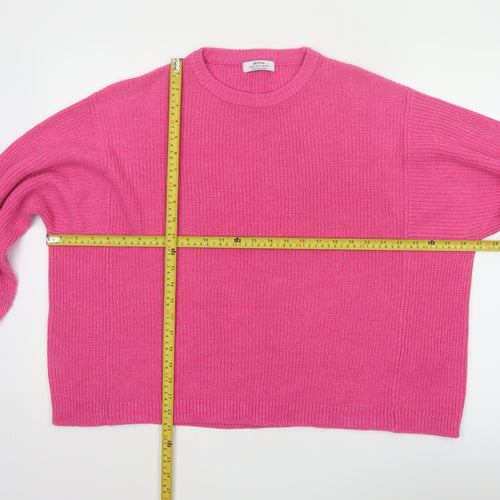 Bershka Women Pink Crew Neck Knit Pullover Jumper Size M
