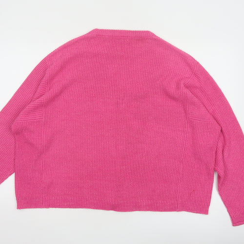 Bershka Women Pink Crew Neck Knit Pullover Jumper Size M