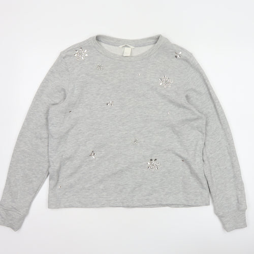 H&M Womens Grey Beaded Sweatshirt Size 12 Regular Cotton Blend