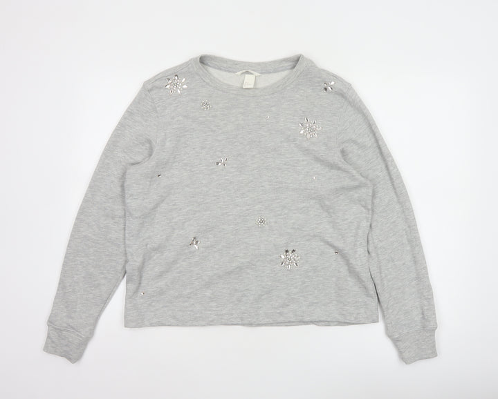 H&M Womens Grey Beaded Sweatshirt Size 12 Regular Cotton Blend