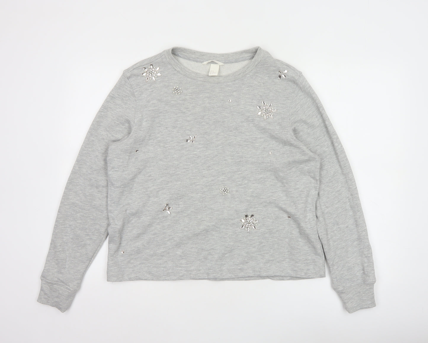 H&M Womens Grey Beaded Sweatshirt Size 12 Regular Cotton Blend