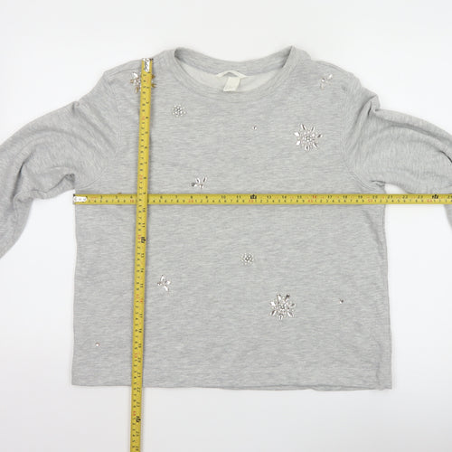 H&M Womens Grey Beaded Sweatshirt Size 12 Regular Cotton Blend