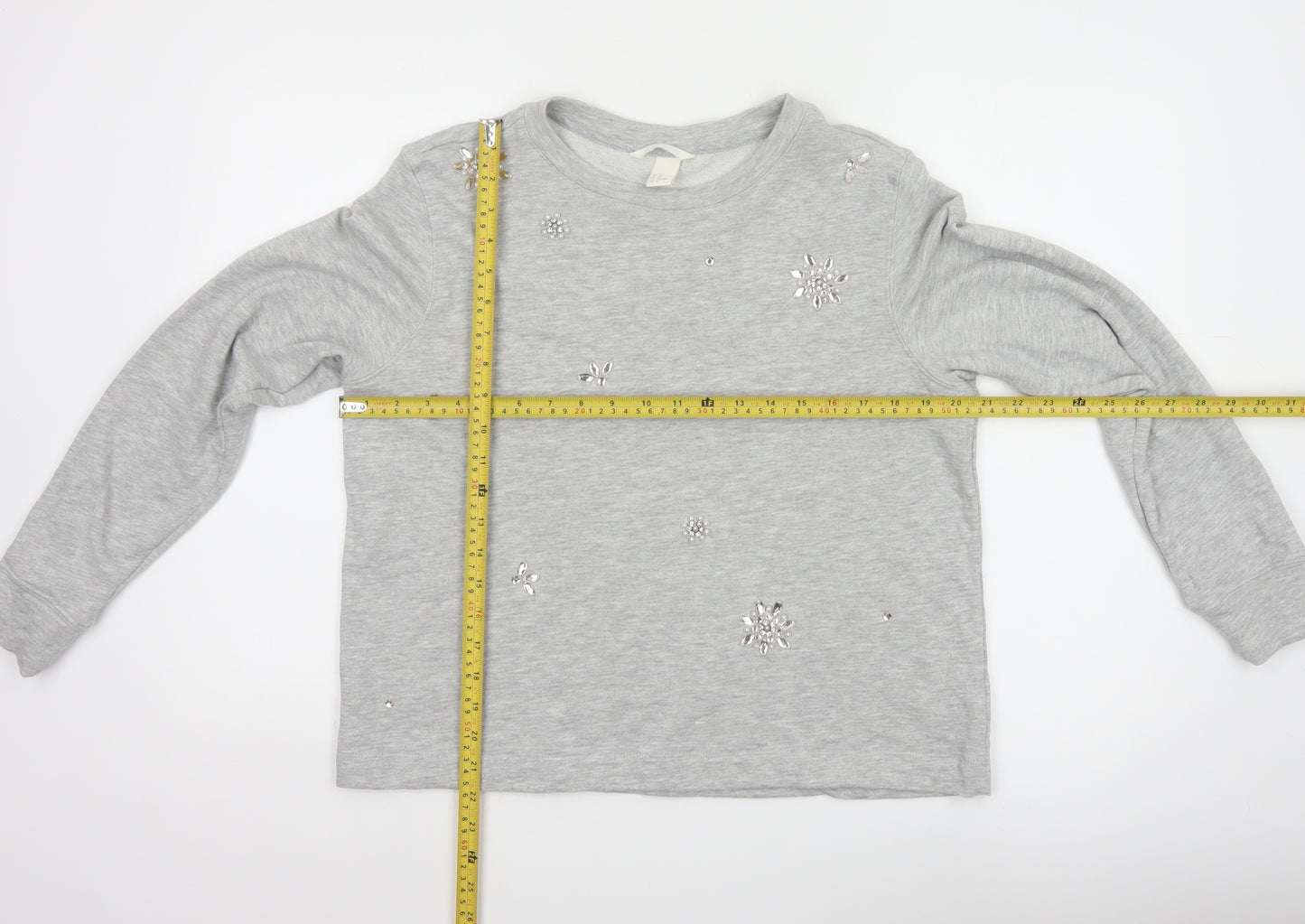 H&M Womens Grey Beaded Sweatshirt Size 12 Regular Cotton Blend