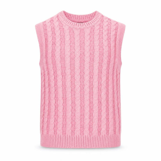 Front view of ASOS DESIGN Women's Pink Cable Knit Sleeveless Vest Jumper 2XL