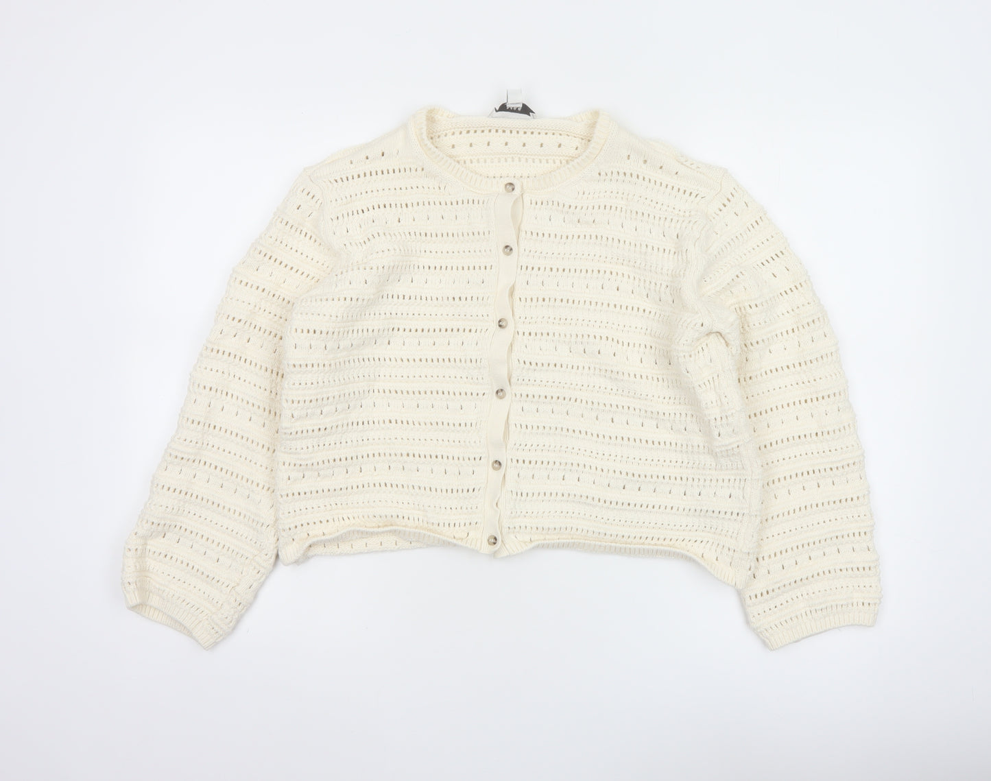Marks and Spencer Women Ivory Open Knit Cotton Cardigan M