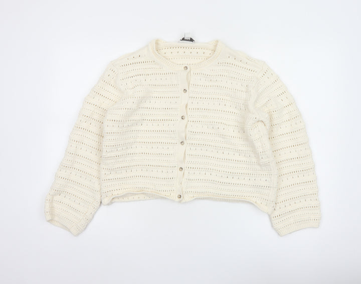 Marks and Spencer Women Ivory Open Knit Cotton Cardigan M