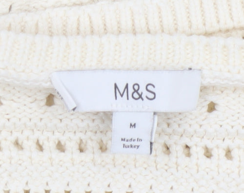 Marks and Spencer Women Ivory Open Knit Cotton Cardigan M