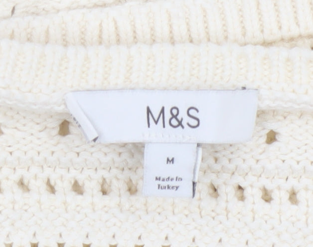 Marks and Spencer Women Ivory Open Knit Cotton Cardigan M