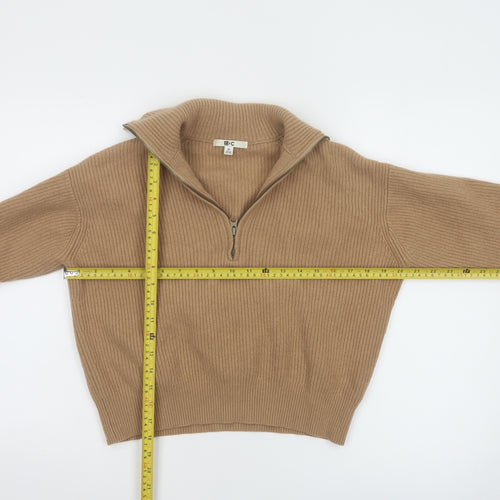 Uniqlo Women Beige 100% Wool Half Zip Jumper XS Classic Knit