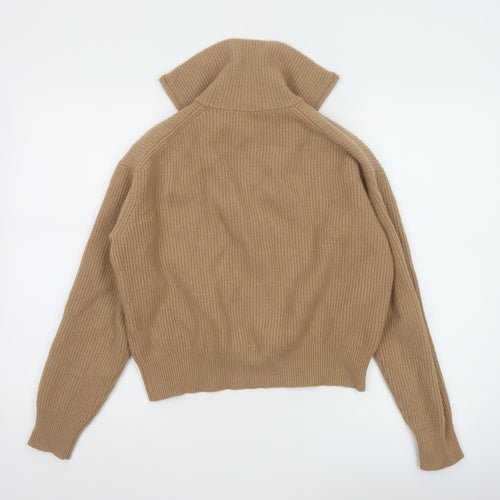 Uniqlo Women Beige 100% Wool Half Zip Jumper XS Classic Knit