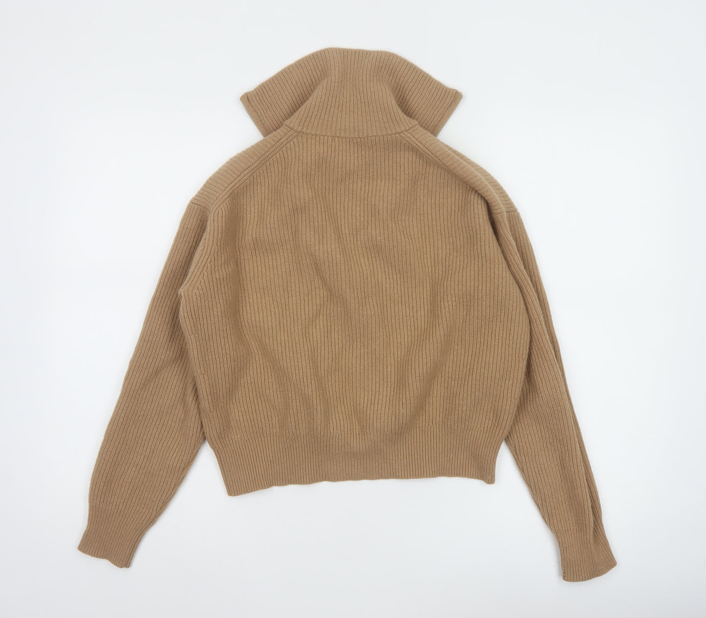 Uniqlo Women Beige 100% Wool Half Zip Jumper XS Classic Knit
