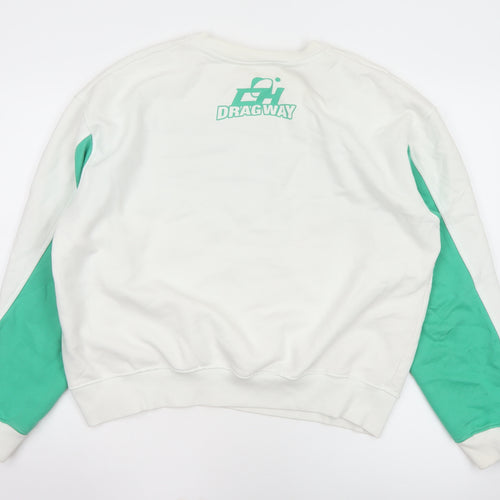 Zara Womens White Green Graphic Pullover Sweatshirt Size 14