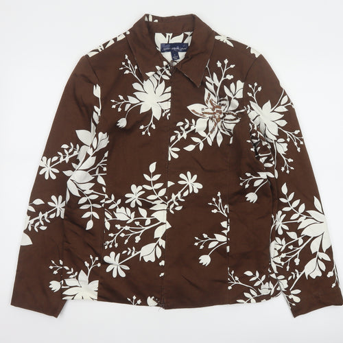 Susan Graver Women Brown Floral Cotton Jacket Size S Casual