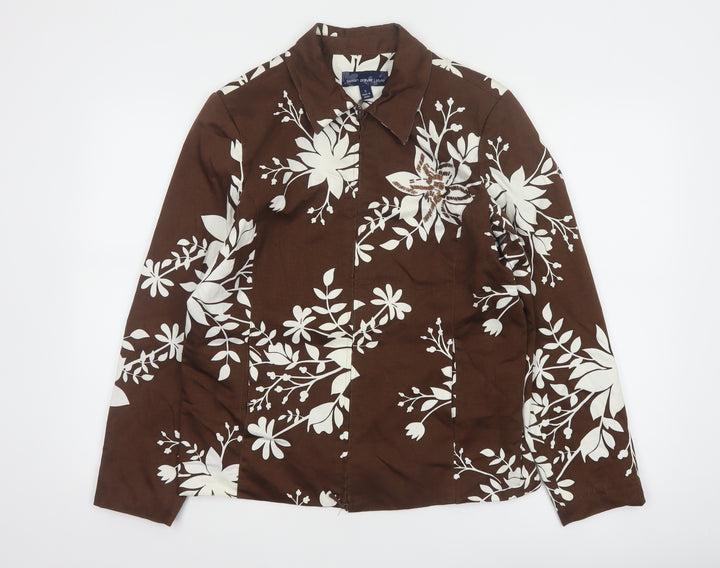 Susan Graver Women Brown Floral Cotton Jacket Size S Casual