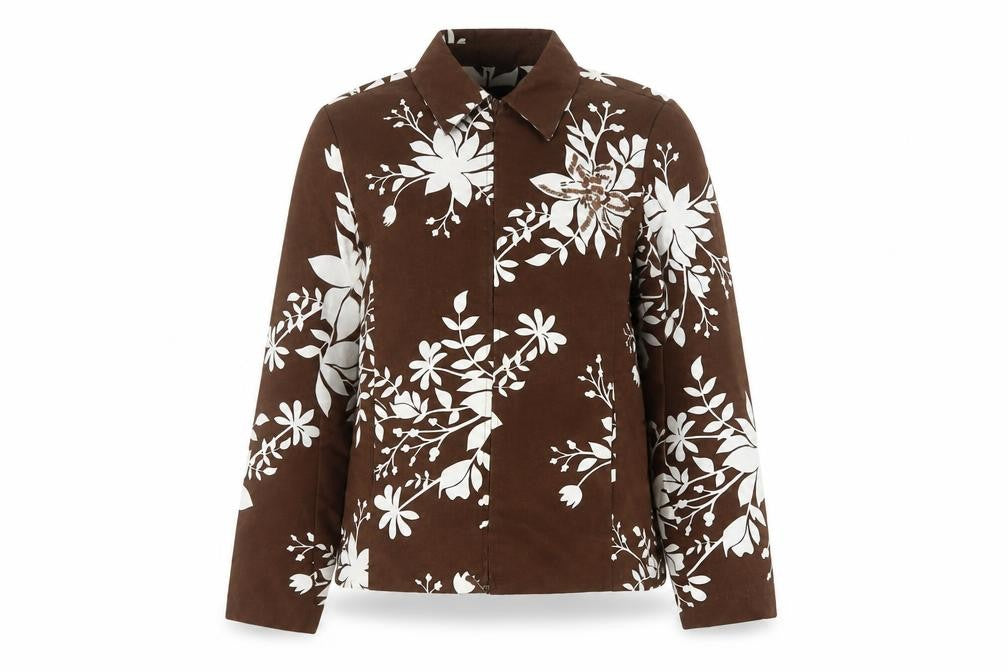 Susan Graver Women Brown Floral Cotton Jacket Size S Casual