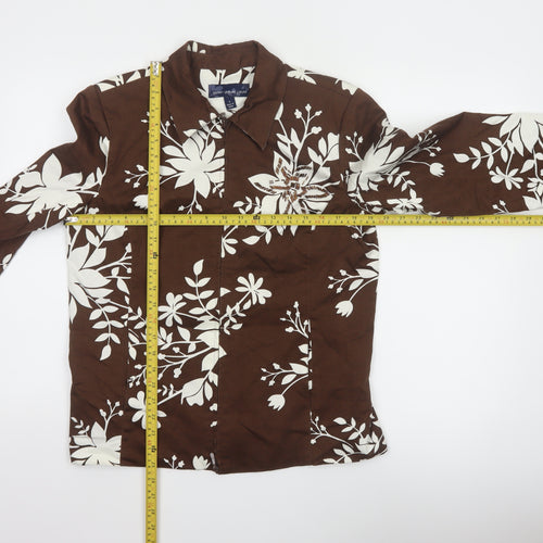 Susan Graver Women Brown Floral Cotton Jacket Size S Casual