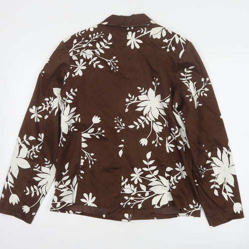 Susan Graver Women Brown Floral Cotton Jacket Size S Casual