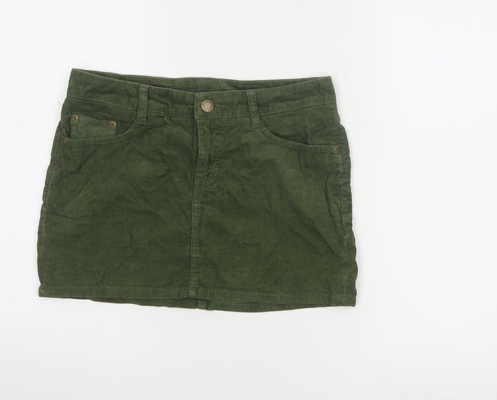 H&M L.O.G.G Women Green Corduroy Short Skirt Size 8