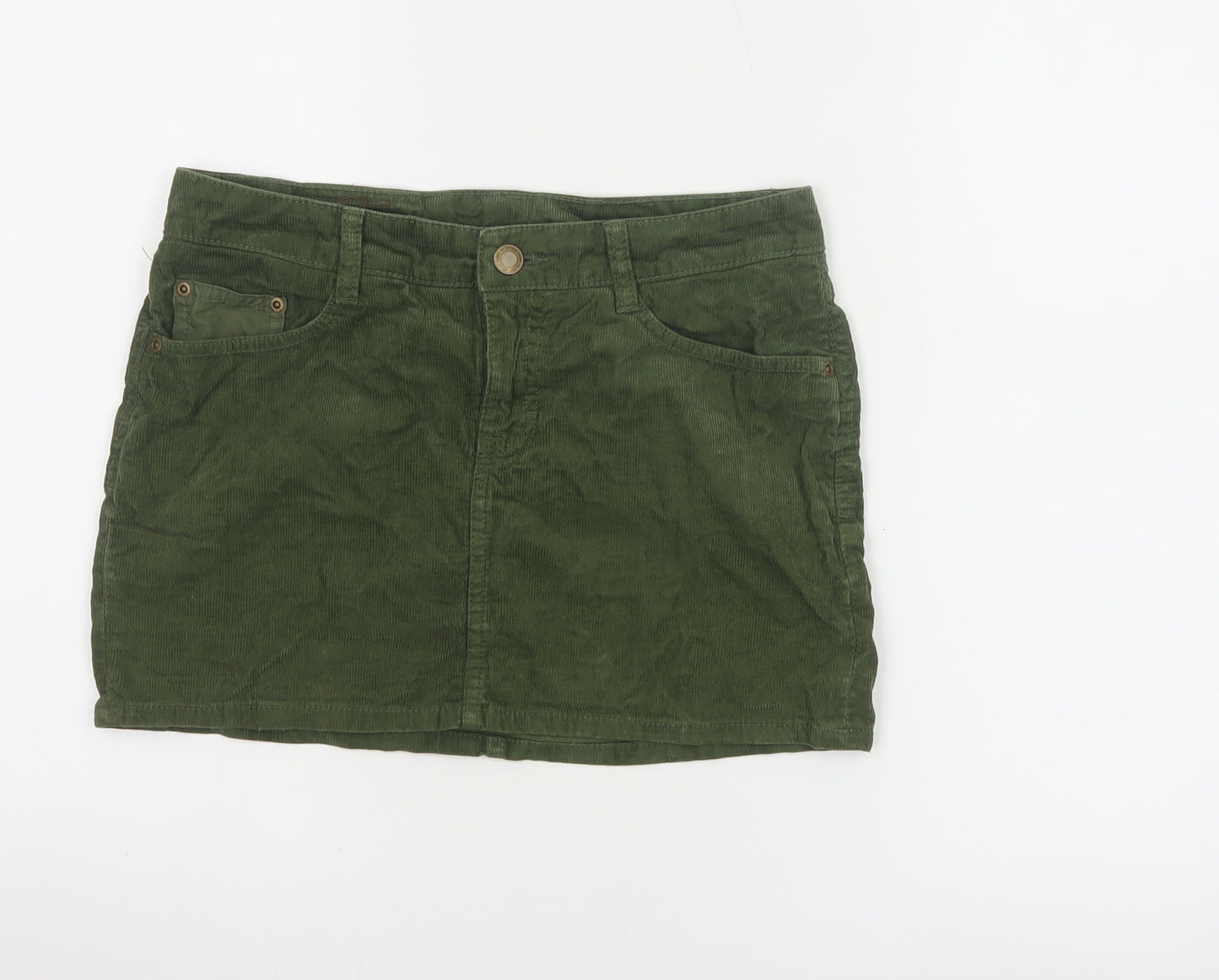 H&M L.O.G.G Women Green Corduroy Short Skirt Size 8