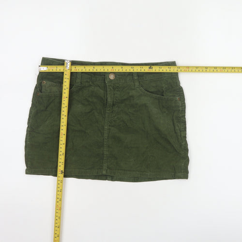 H&M L.O.G.G Women Green Corduroy Short Skirt Size 8