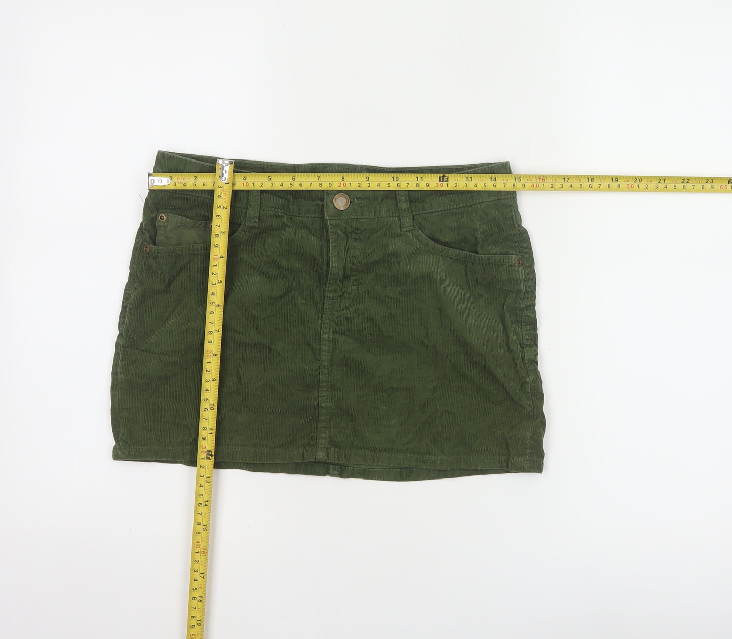 H&M L.O.G.G Women Green Corduroy Short Skirt Size 8