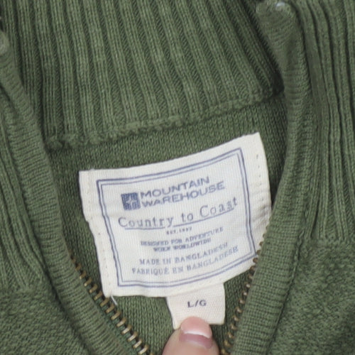 Mountain Warehouse Men’s Green Cotton 1/2 Zip Jumper L