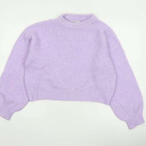 Stradivarius Women’s Purple Chunky Knit Mock Neck Jumper Size 12