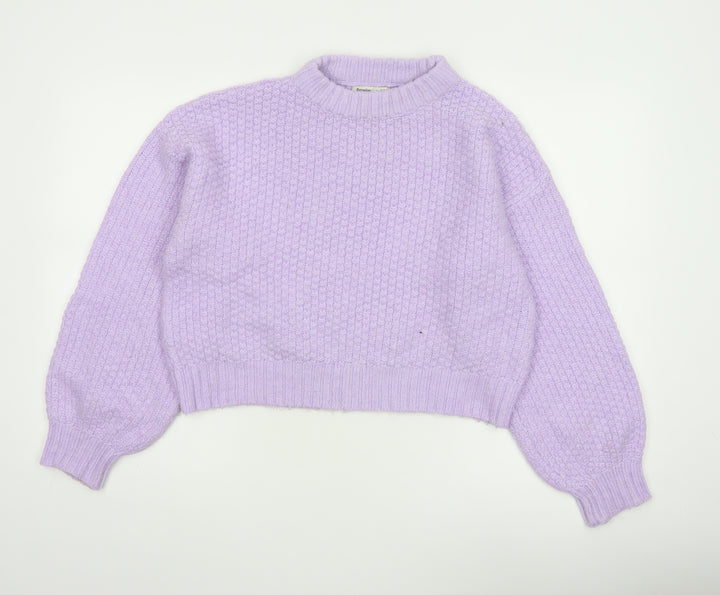 Stradivarius Women’s Purple Chunky Knit Mock Neck Jumper Size 12