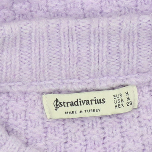 Stradivarius Women’s Purple Chunky Knit Mock Neck Jumper Size 12