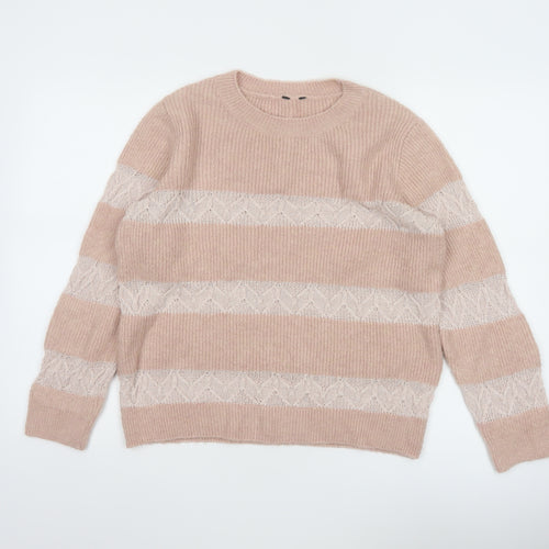 M&Co Women Pink Size 12 Crew Neck Striped Knit Jumper