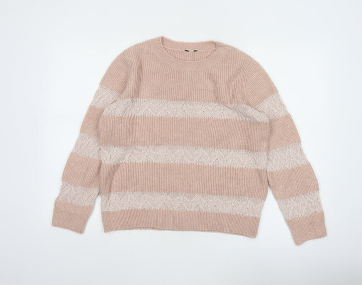 M&Co Women Pink Size 12 Crew Neck Striped Knit Jumper