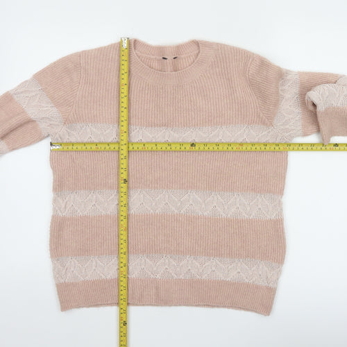 M&Co Women Pink Size 12 Crew Neck Striped Knit Jumper