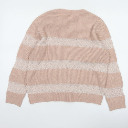 M&Co Women Pink Size 12 Crew Neck Striped Knit Jumper
